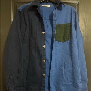 Zara Blue and Black Long Sleeve Shirt with Green Pocket